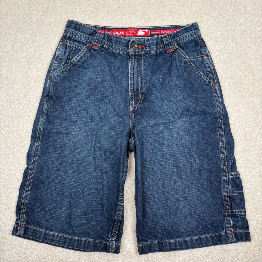 Old Navy Extreme Denim Carpenter Shorts Boys 16 Dark Wash Blue Y2K Skater Baggy